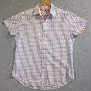 Robert Graham Tailored Fit Button Shirt Men's Large Pink Blue Plaid